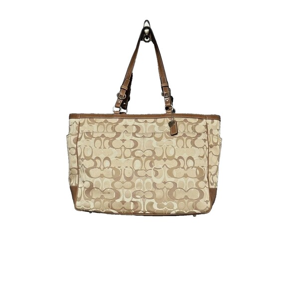 Coach Signature Canvas Leather Brown XL Diaper Bag Shoulder Weekend Work Tote - Picture 2 of 11